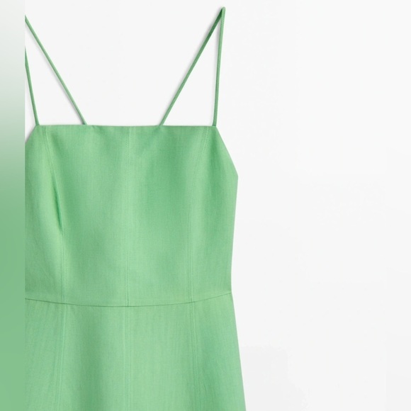 NWT. Massimo Dutti Light Green Viscose/Linen Blend Strappy Midi Dress. Size XS. - Picture 4 of 8
